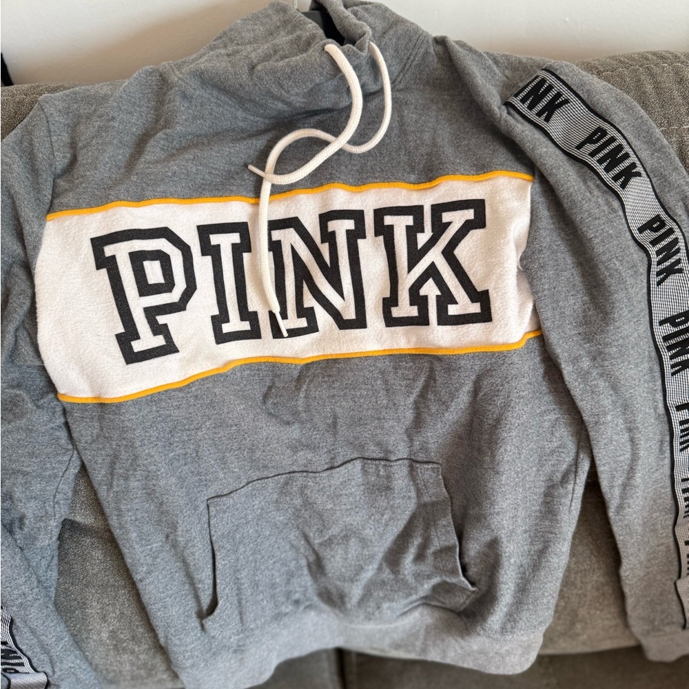 PINK Victoria's Secret Gray Hoodie with Yellow Trim